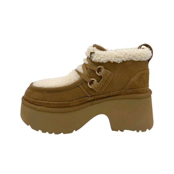 New UGG CLASSIC NEW HEIGHTS SHEARLING LACE UP CHESTNUT SUEDE WOMEN'S BOOTS US 9 - Picture 12 of 14